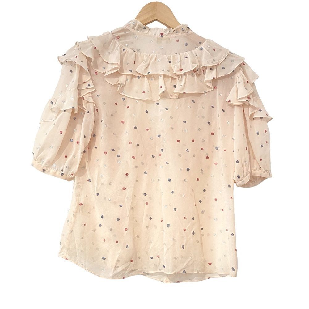Rebecca Taylor Size 2 Glitter Gem Ruffle 100% Silk Top - Picture 5 of 10
